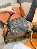 Green Flower/Old Flower Combo Coffee Grid Double Layer Bag Corner Camera Bag
