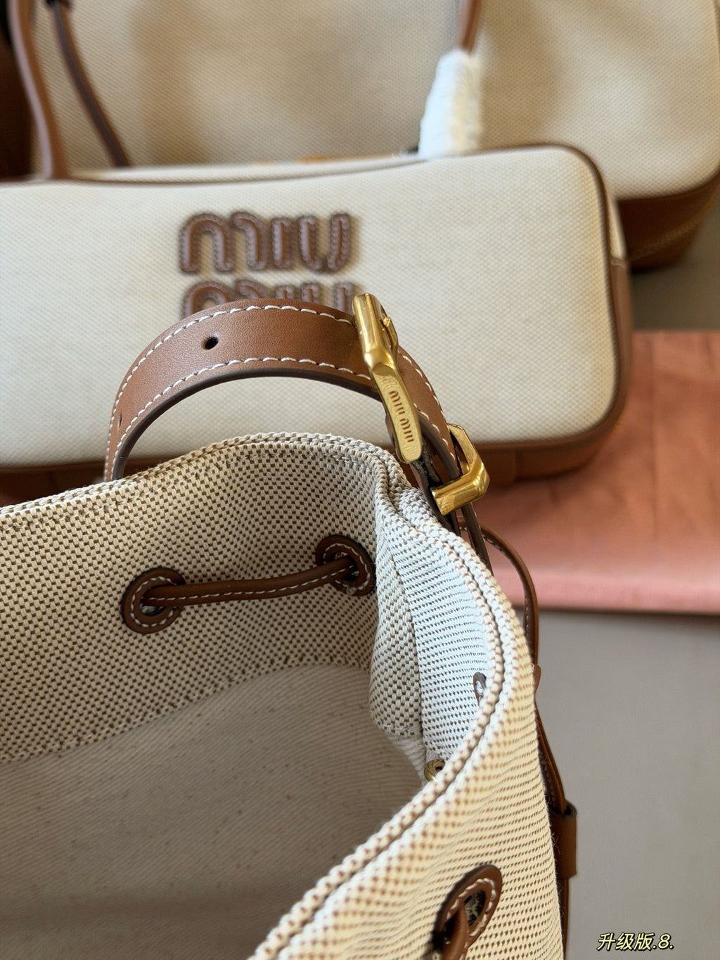 Drawstring canvas small bucket bag