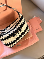 Black and white woven lunch box bag