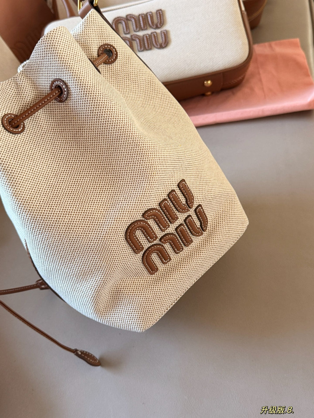 Drawstring canvas small bucket bag
