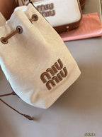 Drawstring canvas small bucket bag