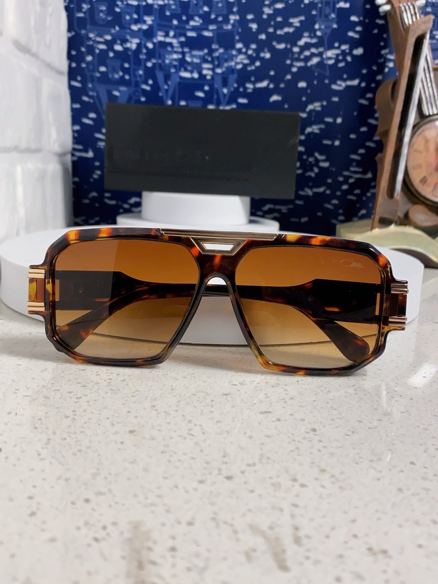 Steampunk retro square frame double beam sunglasses