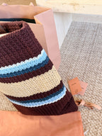 Vertical striped woven tote bag