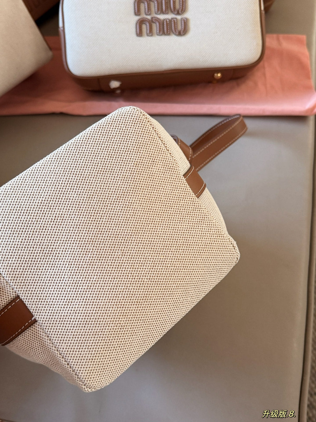Drawstring canvas small bucket bag