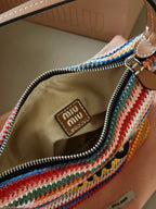 Rainbow colored woven lunch box bag