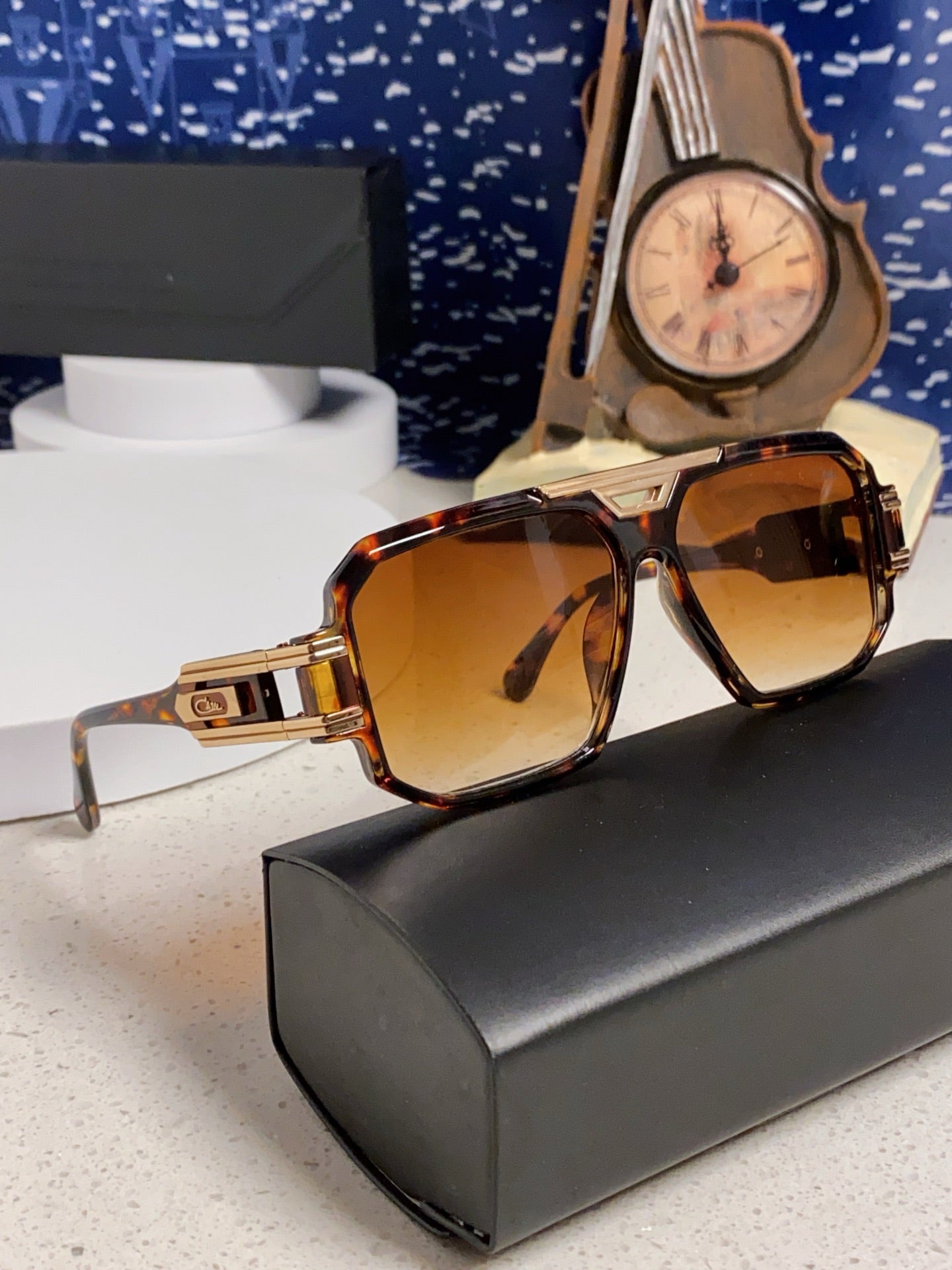 Steampunk retro square frame double beam sunglasses