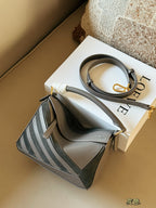 Matte leather patchwork color geometric bag cowhide