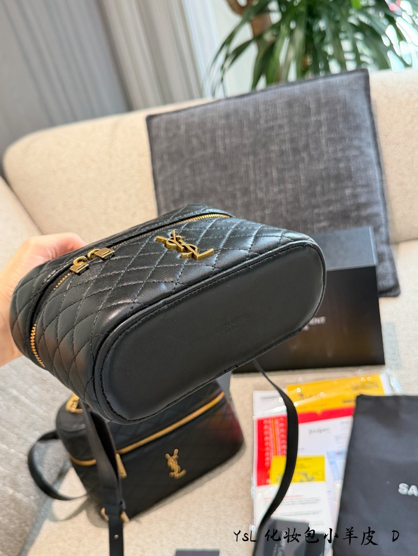 Diamond stitched lambskin creates exquisite and elegant makeup bags