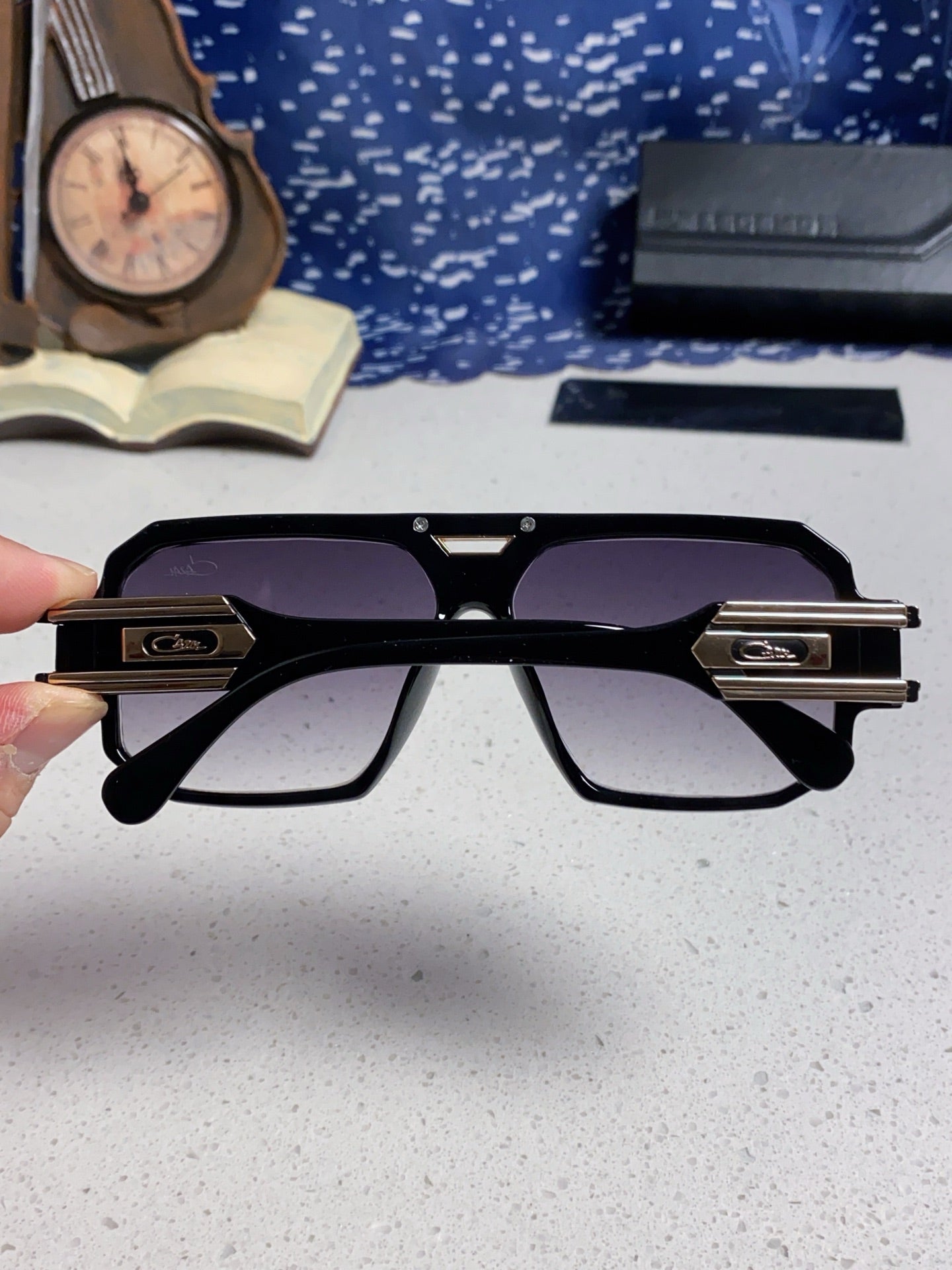Steampunk retro square frame double beam sunglasses
