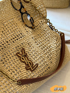 Straw woven tote bag