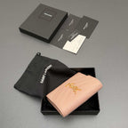 Short grain embossed leather three fold short bag