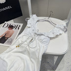 25 Flower Shoulder White One-piece Swimsuit