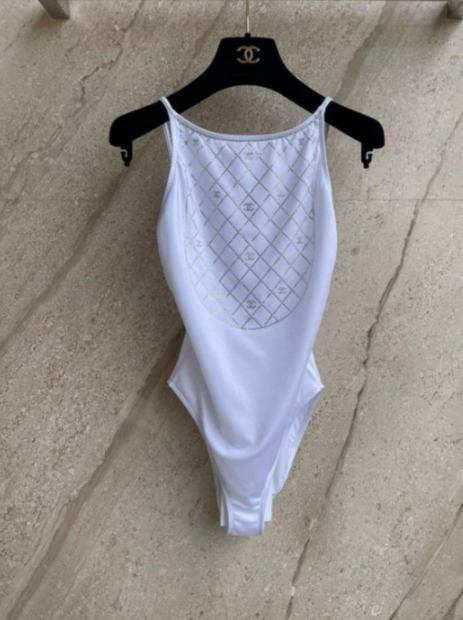 Classic White Rhinestone Swimsuit