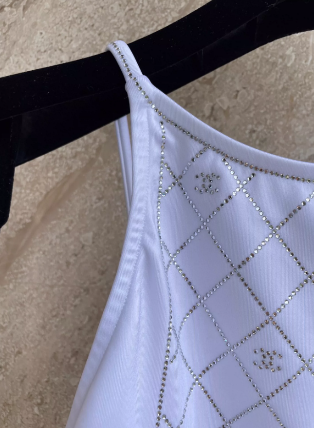 Classic White Rhinestone Swimsuit