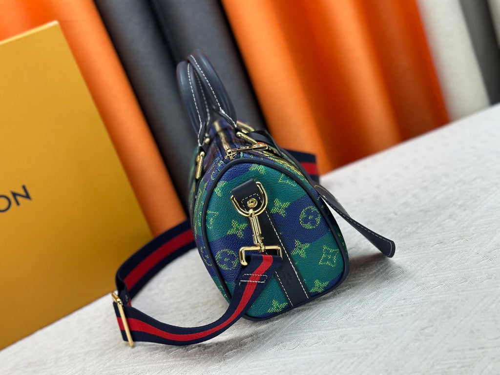 Blue green color blocked travel bag
