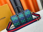 Blue green color blocked travel bag